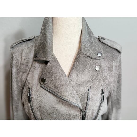 BNCI blanc noir vegan suede moto jacket gray zip closure and pockets lined Sz L - Picture 2 of 12